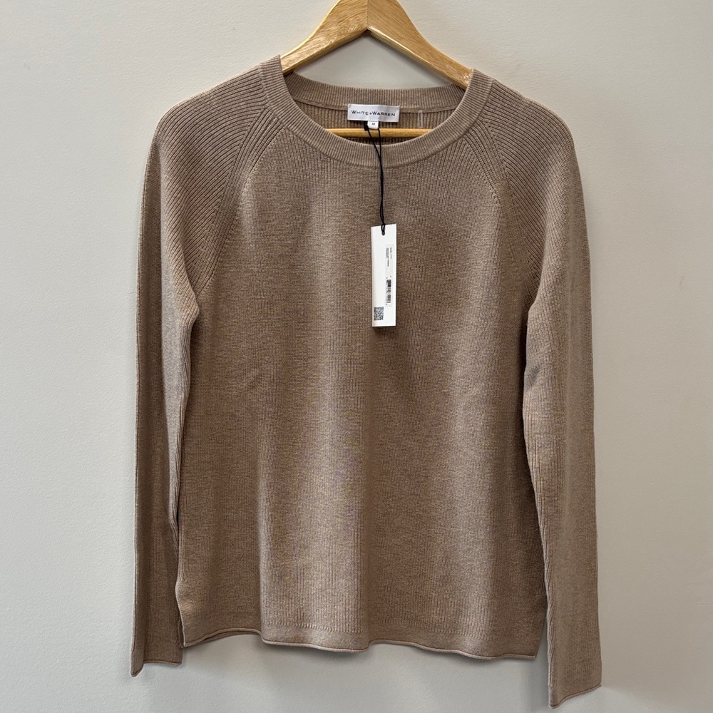 White + Warren Women's Beige Crew Neck Sweater